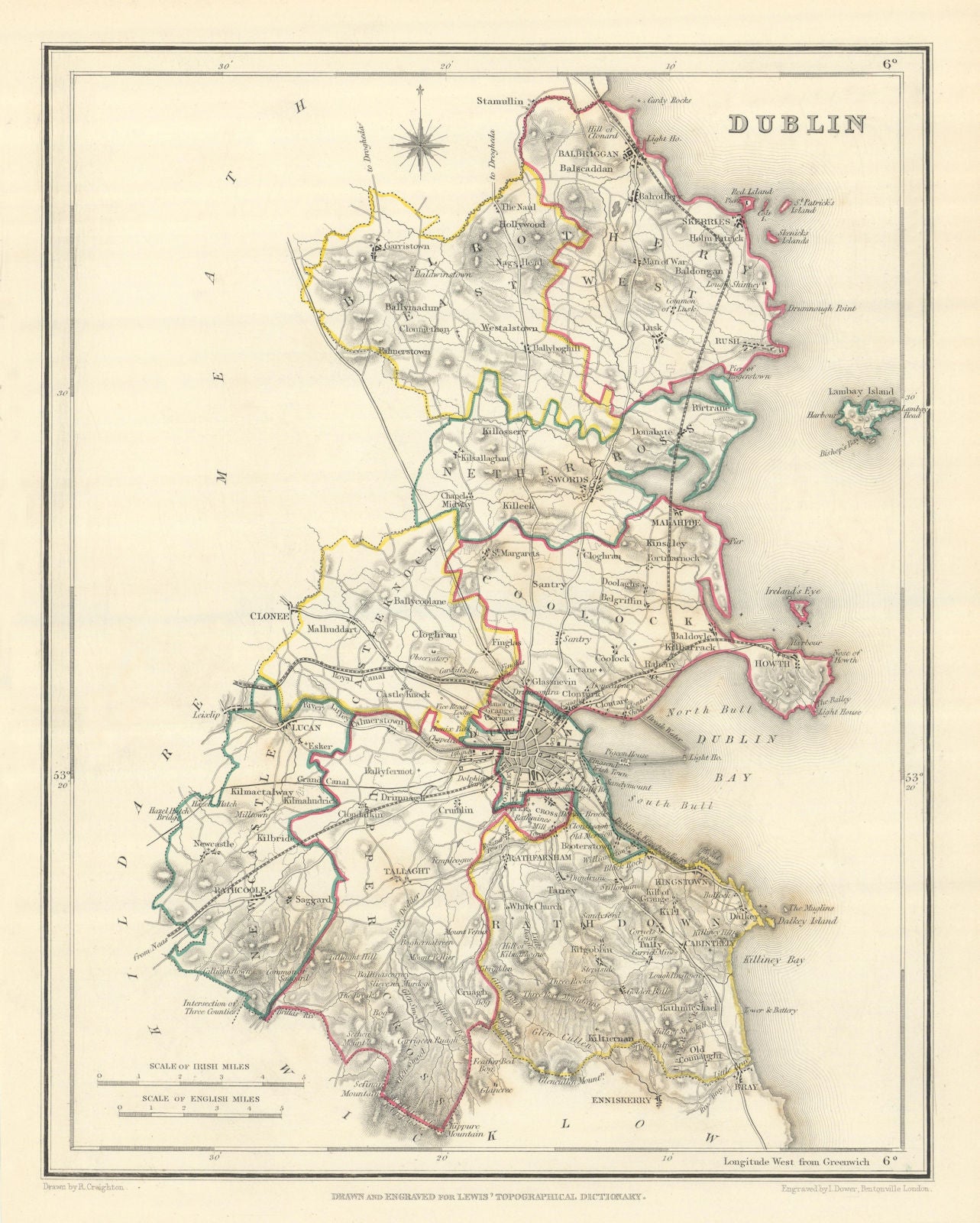 COUNTY DUBLIN antique map for LEWIS by CREIGHTON & DOWER. Ireland 1850 old